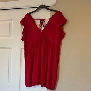 HEIMISH USA V-Neck Flutter Sleeve Tie-Back Blouse